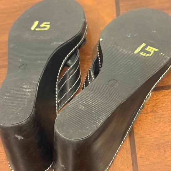 Coach Black Leather Wedge Sandals - Picture 8 of 8